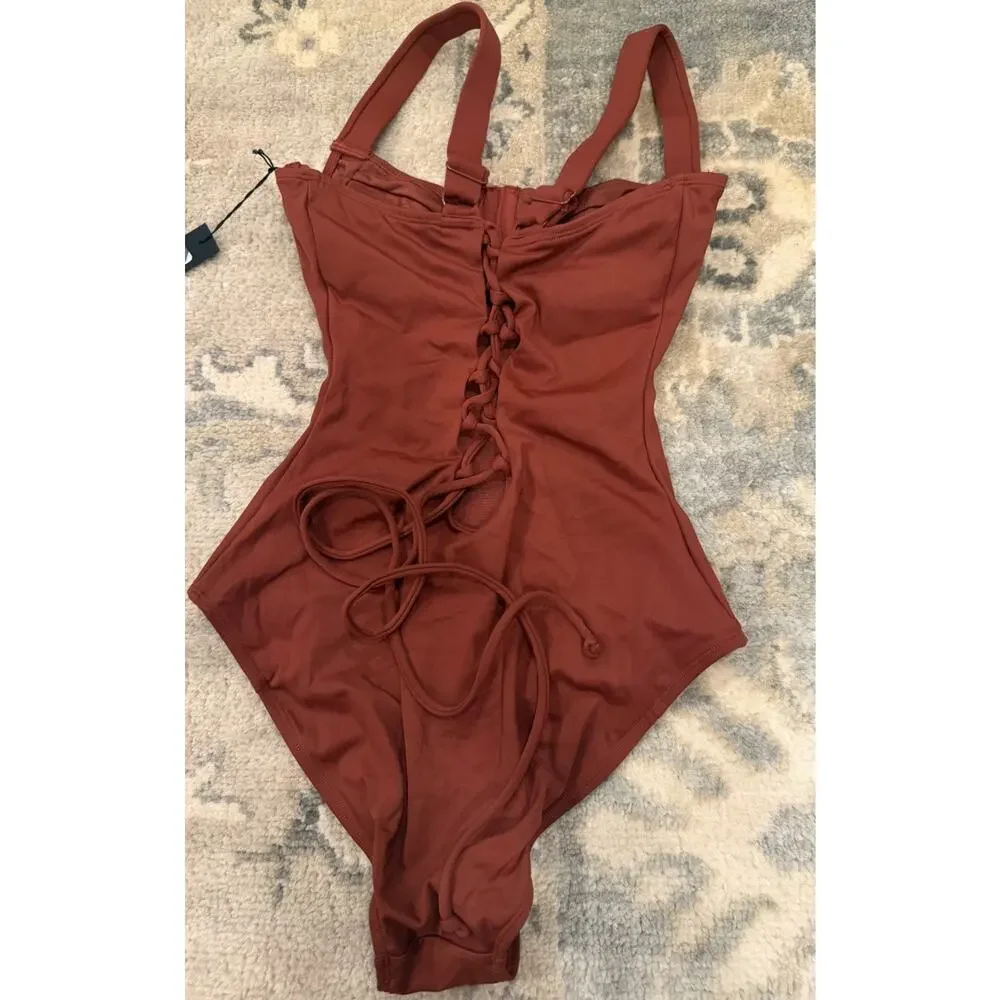 TA3 The Lifty Cooper Brown One Piece Underwire Swimsuit Sz Small B/C Cup NWT